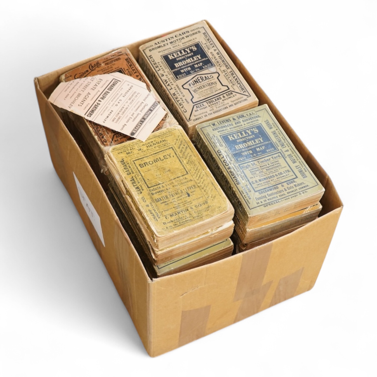 Kelly's Directory of Bromley ... original printed wrappers, for 1920, 1925, 1928, 1931-1940, 1953, 1955, 1957, 1960, 1962. *1935 has folded map; sold with Kelly's Directory of Beckenham, Penge and Neighbourhood, original